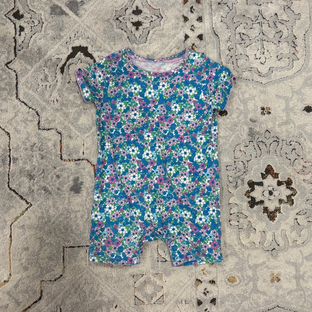 Baby Boden floral short sleeve romper, 12-18 mo